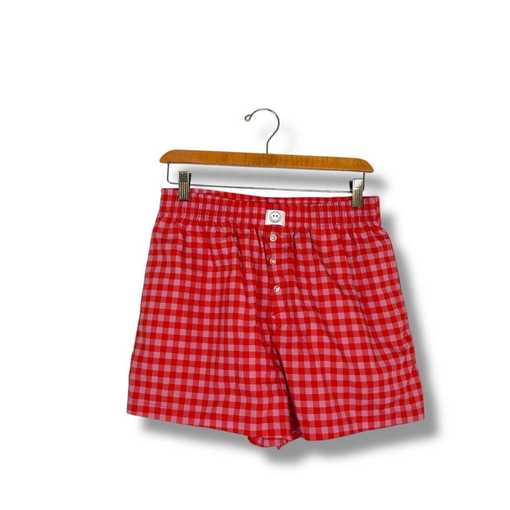 Aqua Bloomingdale’s Sleep Lounge Boxer Shorts Gingham Plaid Checkered Pink Med